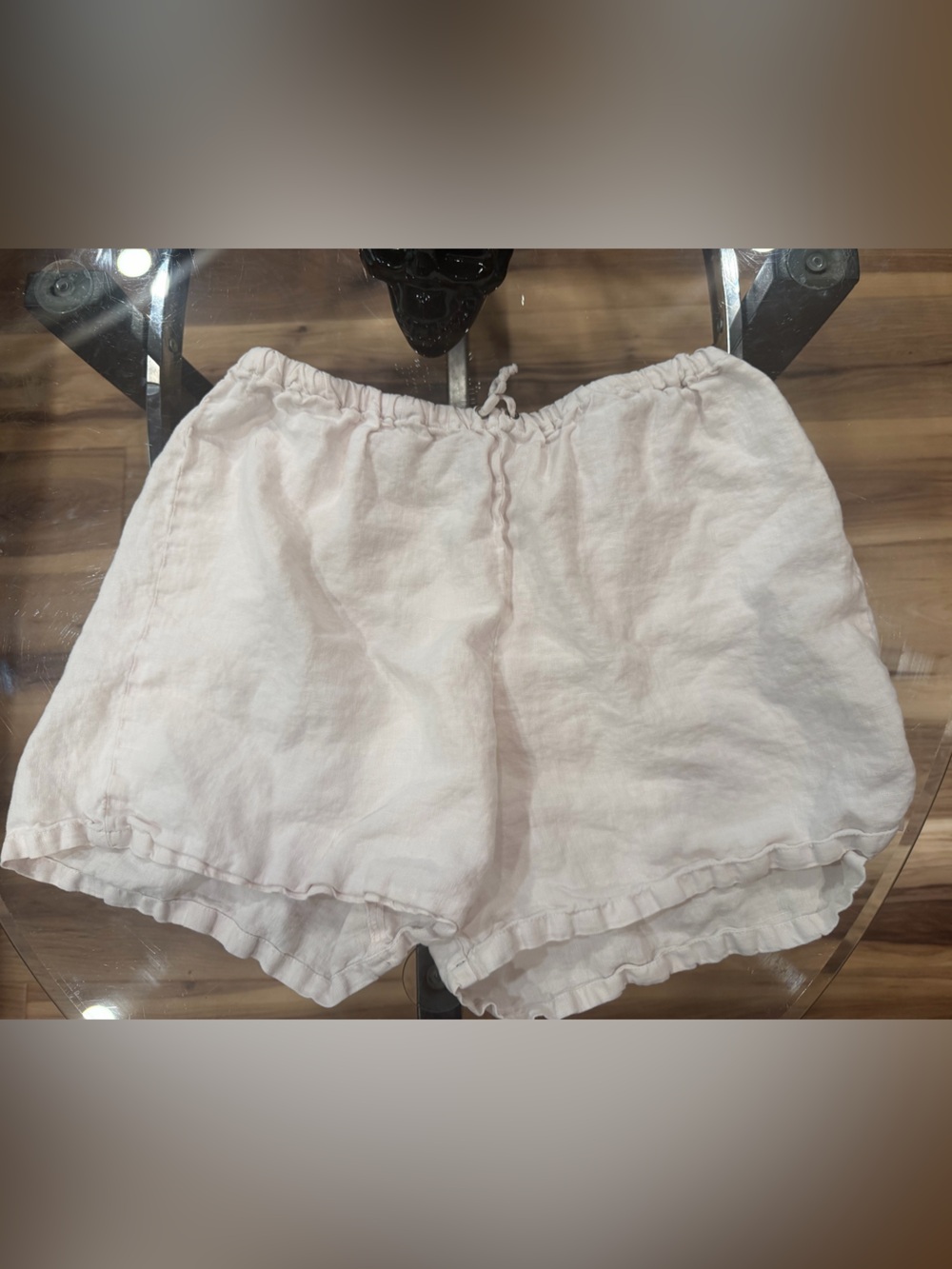 Allen Allen Light Pink Linen-Blend High Waist Ruffle Hem Shorts